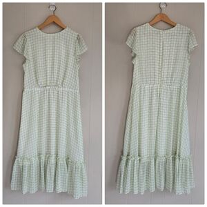 Ryegrass Check Midi Dress Green Ruffle Flounce Spring Easter Feminine Girly L